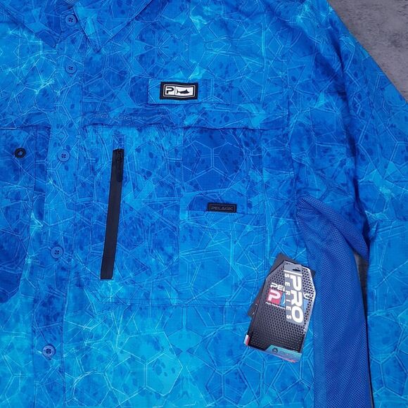PELAGIC Eclipse Pro Series Hexed Guide Offshore Fishing LS Shirt Mens 3XL Blue - Picture 3 of 9